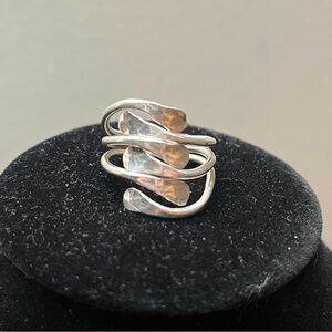 Sterling Silver Multi-Band Hammered Wrap Ring - Silver